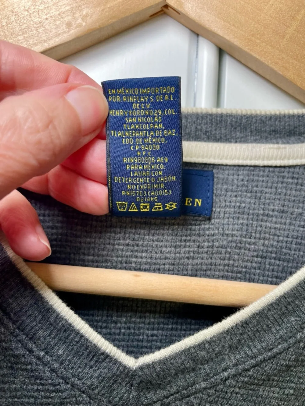Polo Ralph Lauren Men's L Waffle-Knit Thermal V Neck Shirt Gray Preppy